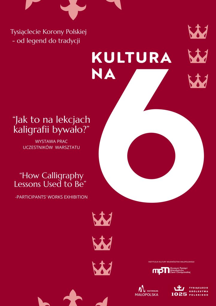 Plakat informujący o wydarzeniu pod tytułem warsztaty z Kaligrafii w Muzeum Pamięci